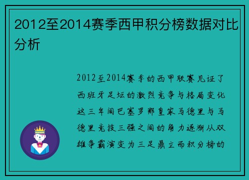 2012至2014赛季西甲积分榜数据对比分析